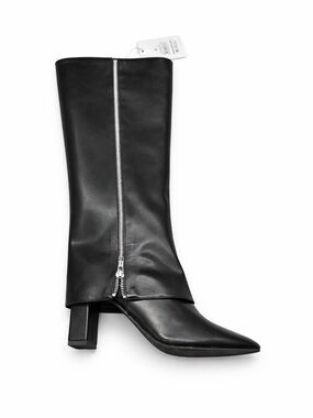 Women's Black Mid-Calf Heeled Zip Boots